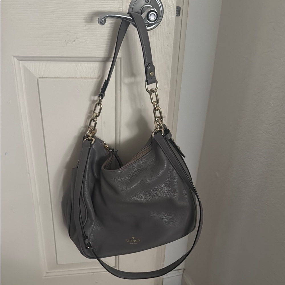 Kate Spade Gray Hobo Shoulder Bag with Gold Hardware